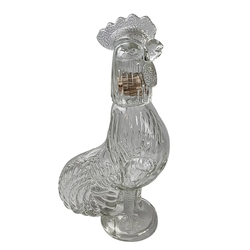 Vintage Clear Glass Tall Rooster Chicken Decanter Bottle 12
